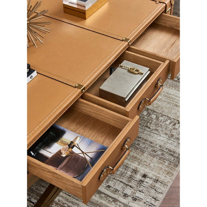 Carlo Coffee Table by Zentique in mulberry brown and brown. Made from steel, top grain leather in a unique style.