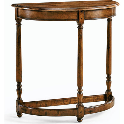 Casually Country Walnut Demilune Console Table by Jonathan Charles in country farmhouse walnut. Made from acacia in a traditional style.