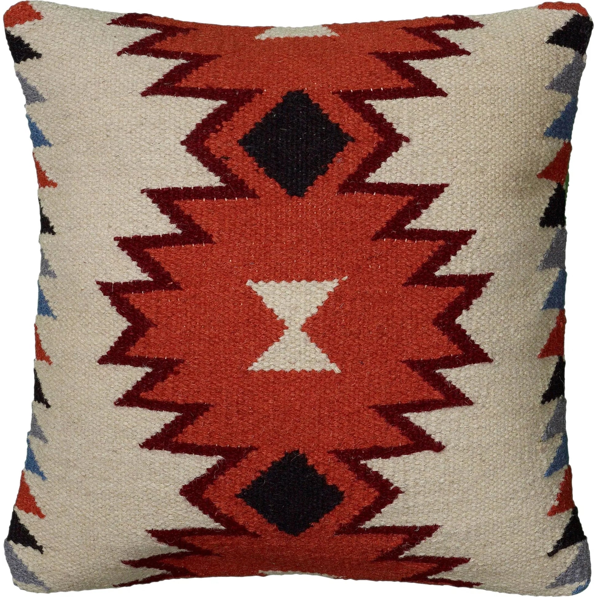 Bertie Pillow by HedgeApple Essentials in orange, black, ivory. Made from wool in a rustic style.
