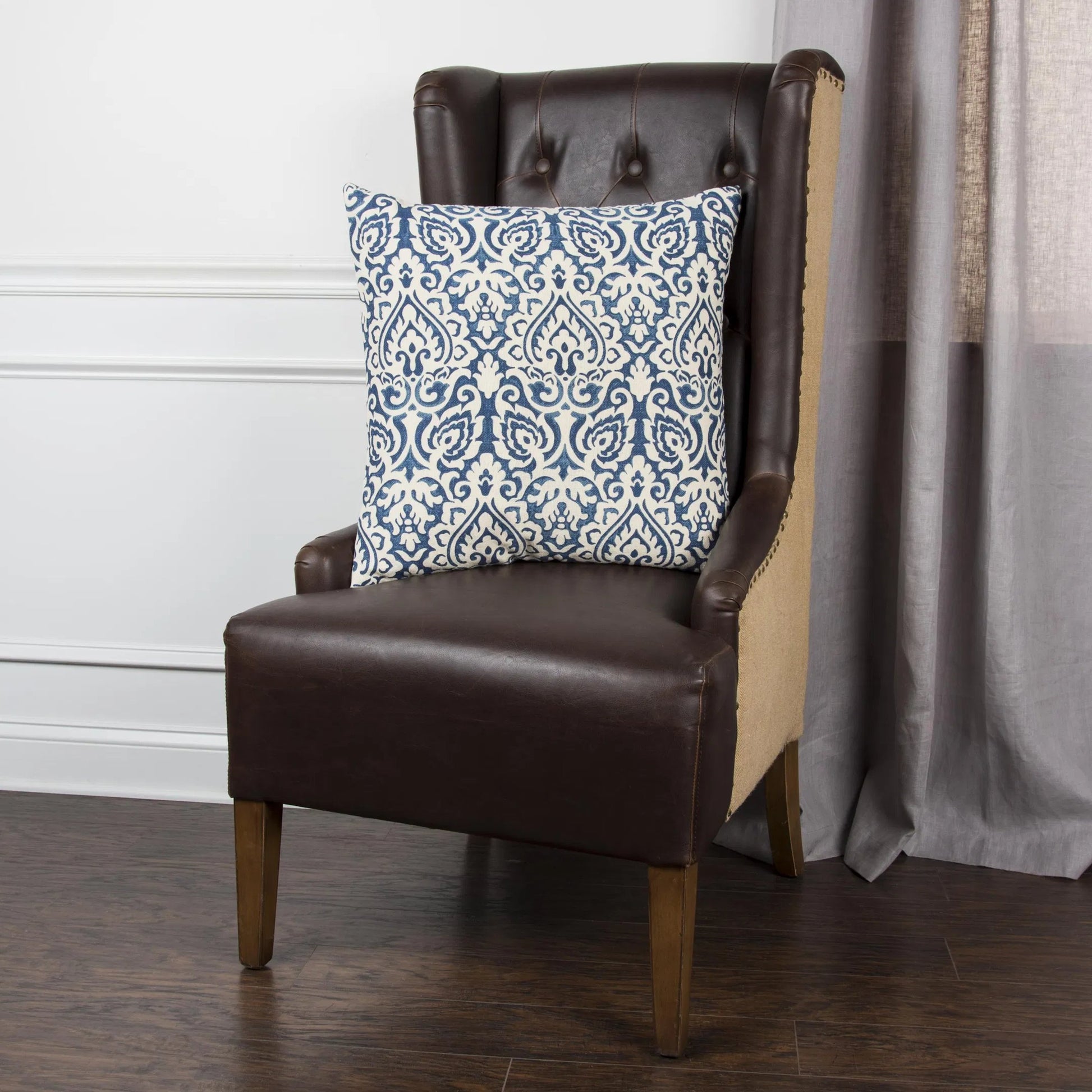 Victoria Pillow by HedgeApple Essentials in blue. Made from cotton burlap in a traditional style.