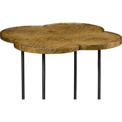 Casual Accents End Table by Jonathan Charles in brown and light brown chestnut. Made from iron in a rustic style.