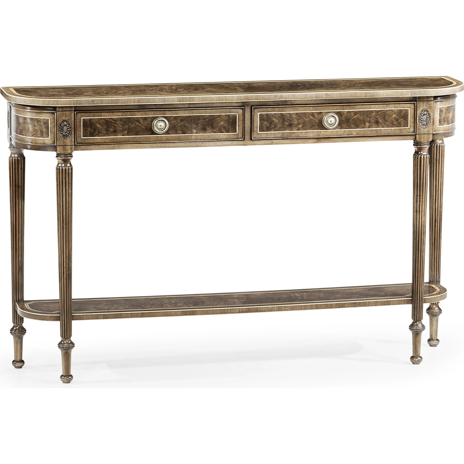 Buckingham Classic Regency Style Bleached Mahogany Console Table by Jonathan Charles in brown and bleached mahogany. Made from acacia in a traditional style.