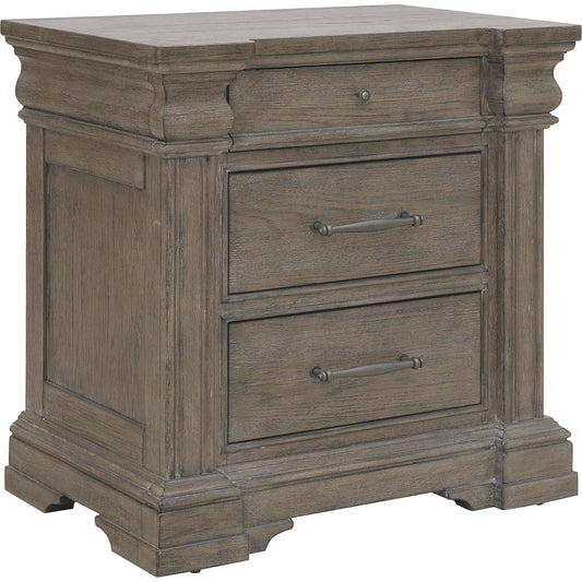 001 SI-2383584 | Primary Silo | Madison Ridge 3 Drawer Nightstand by Pulaski Furniture in natural bark. Made from flat-cut white oak wood veneers in a unique style.