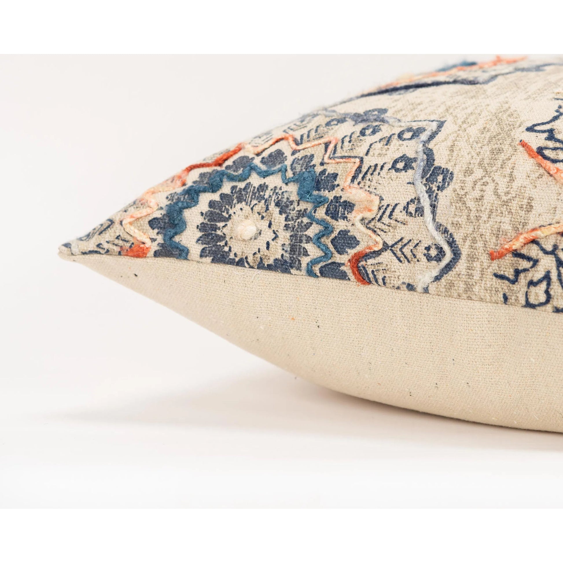 Paola Pillow by HedgeApple Essentials in beige, neutral, rust, blue. Made from cotton, polyester in a traditional style.