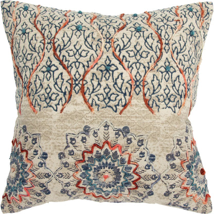 Paola Pillow by HedgeApple Essentials in beige, neutral, rust, blue. Made from cotton, polyester in a traditional style.