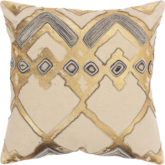 Venango Pillow by HedgeApple Essentials in beige, metallic gold, gray. Made from cotton in a unique style.