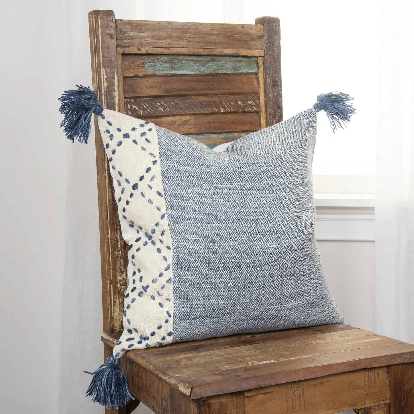 004 SI-2438786 | Lifestyle | Mound Indoor/Outdoor Pillow by HedgeApple Essentials in ivory, blue. Made from polyester in a transitional style.