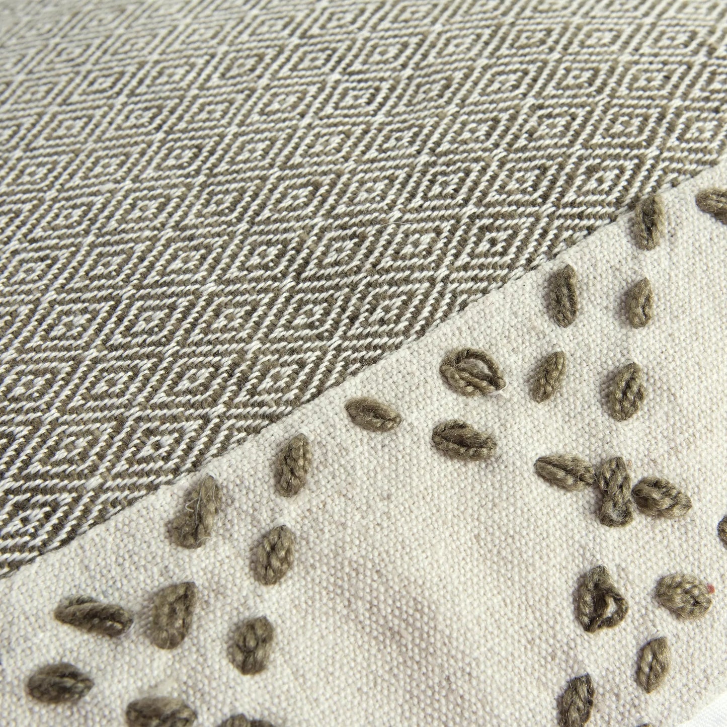 002 SI-2438787 | Closeup | Faulkner Indoor/Outdoor Pillow by HedgeApple Essentials in ivory, taupe. Made from polyester in a transitional style.