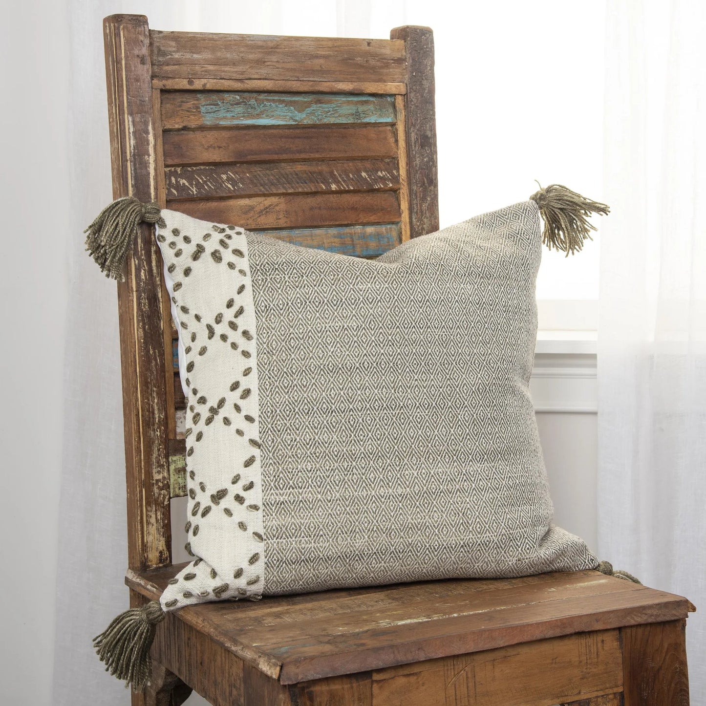 004 SI-2438787 | Lifestyle | Faulkner Indoor/Outdoor Pillow by HedgeApple Essentials in ivory, taupe. Made from polyester in a transitional style.