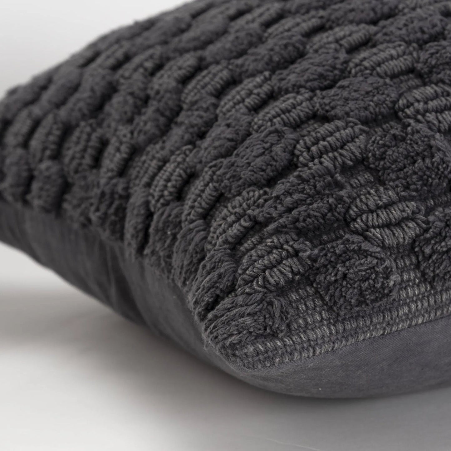 002 SI-2438547 | Closeup | Willacy Pillow by HedgeApple Essentials in charcoal grey, charcoal, grey. Made from cotton in a eclectic & global style.