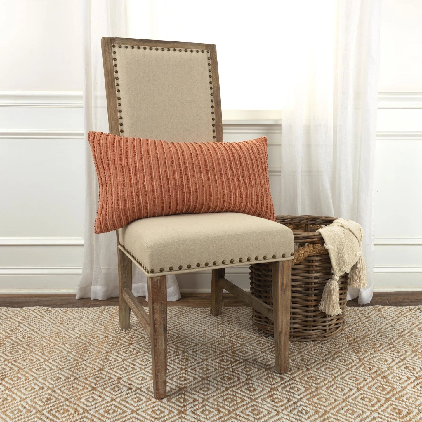 004 SI-2438898 | Lifestyle | Belvue Pillow by HedgeApple Essentials in pumpkin, brick, terra cotta. Made from cotton, viscose in a modern style.
