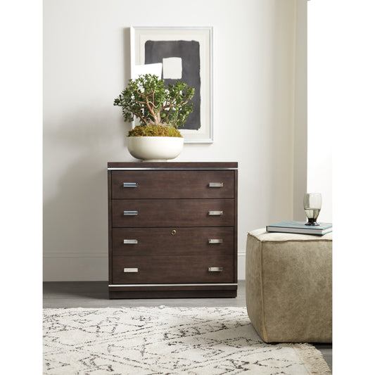 House Blend Lateral File Cabinet by Hooker Furniture in dark roast. Made from quartered ash veneers, metal in a unique style.