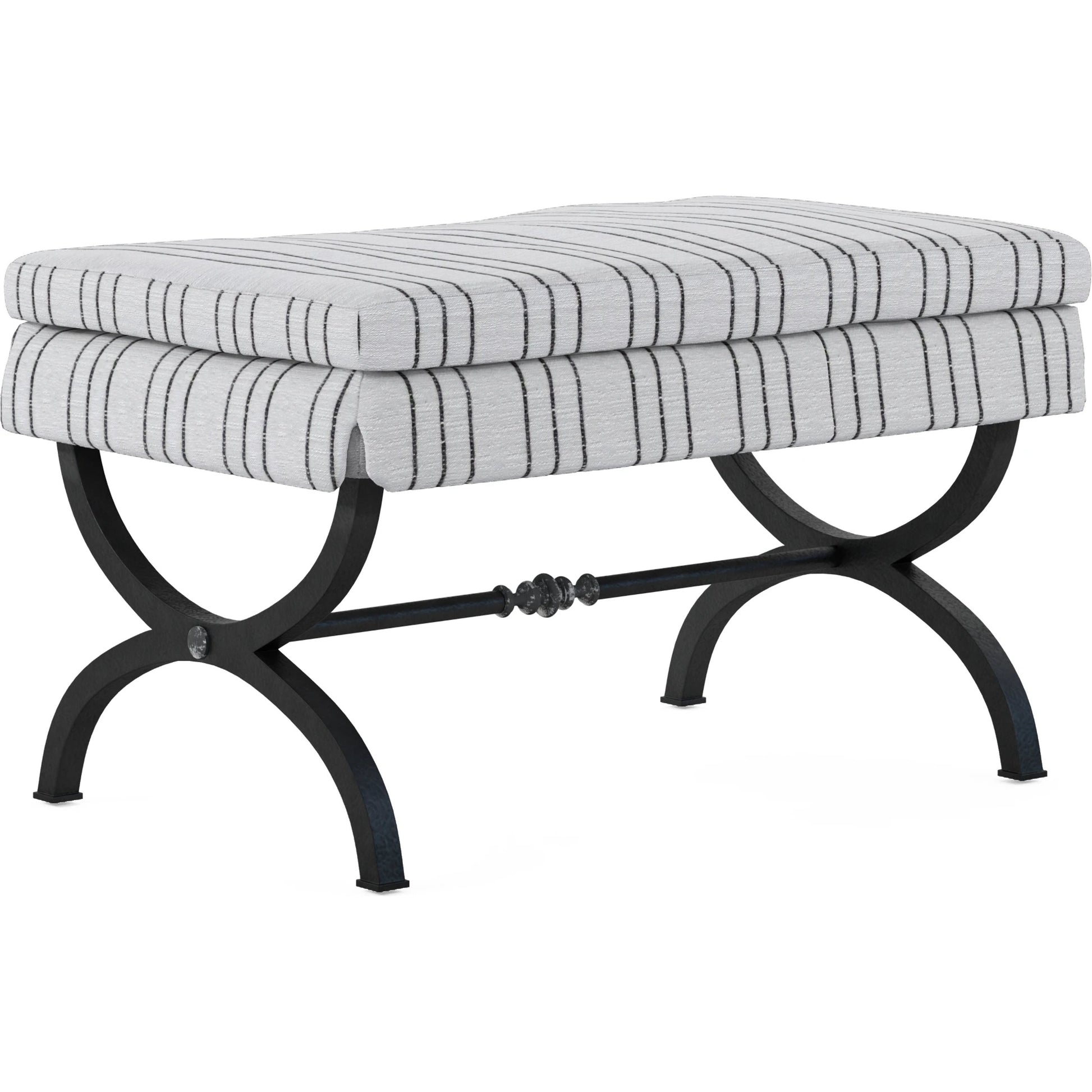 Alcove Single Bench by A.R.T. Furniture in sidecar graphite, burnished brass. Made from parrawood solids, iron, fabric, foam in a modern style.