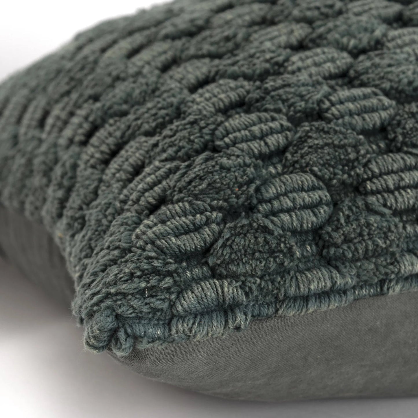 002 SI-2438823 | Closeup | Athens Pillow by HedgeApple Essentials in muted forest green. Made from cotton in a eclectic & global style.