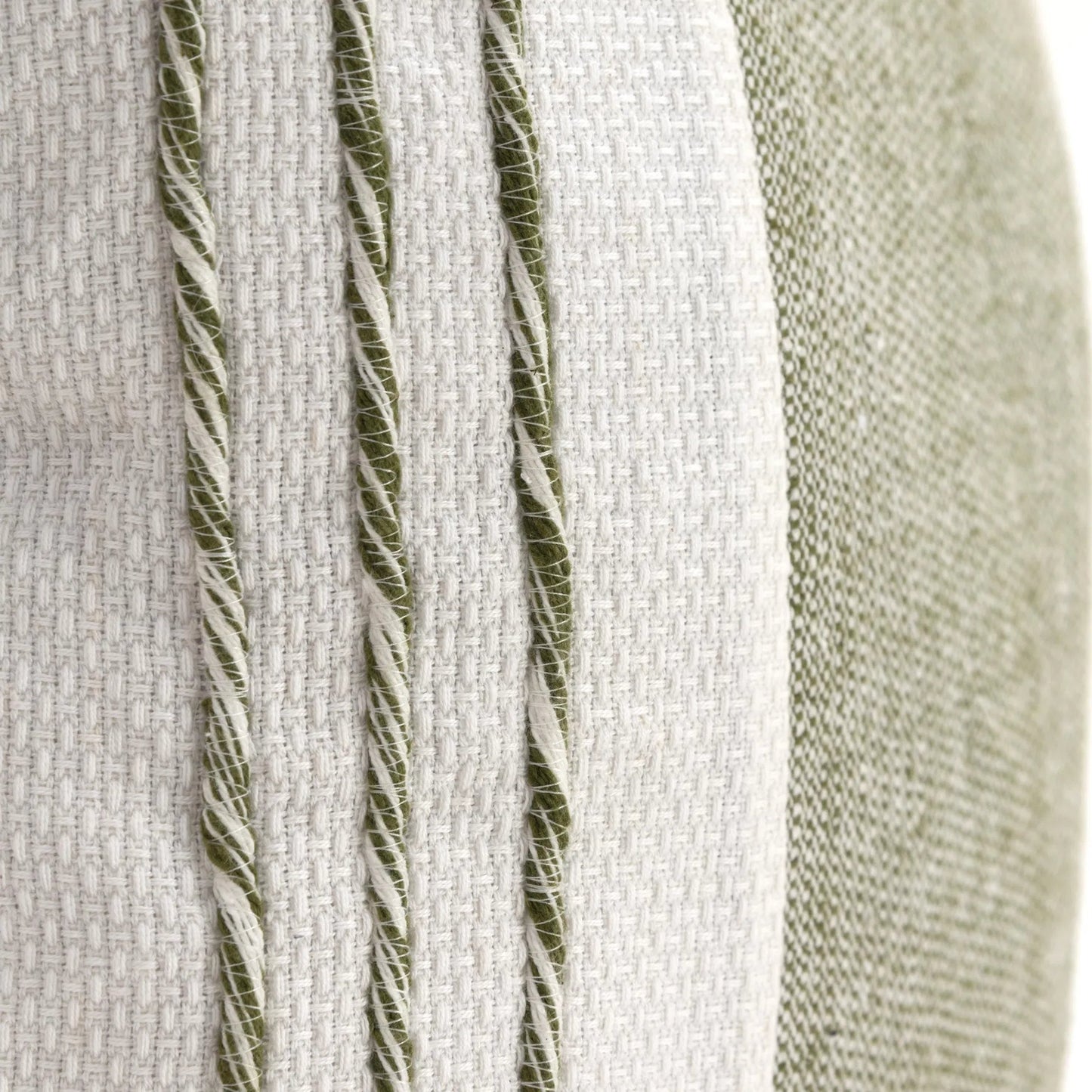 002 SI-2438940 | Closeup | Kiowa Pillow by HedgeApple Essentials in soft green, green, moss green, white. Made from cotton in a transitional style.