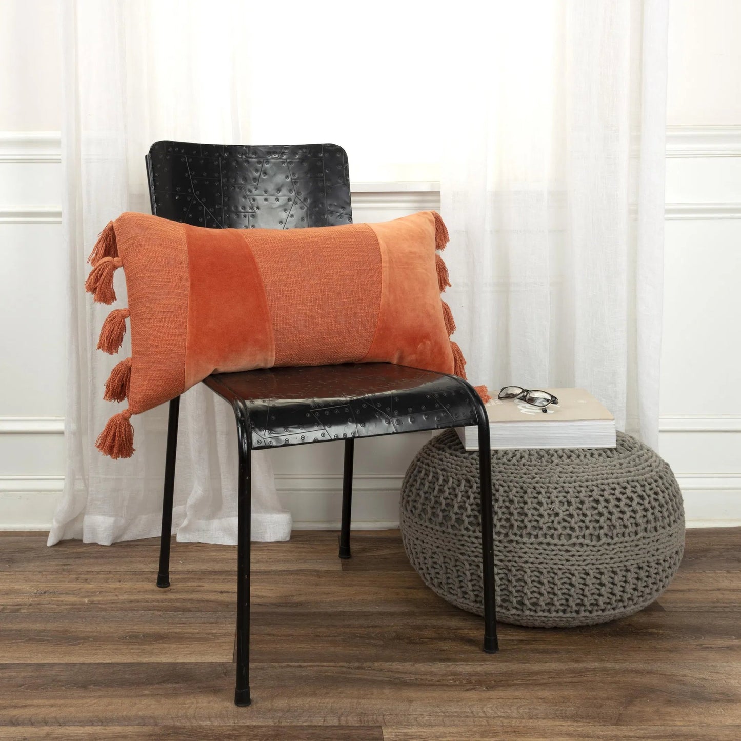 004 SI-2438546 | Lifestyle | Goshen Pillow by HedgeApple Essentials in burnt orange, muted orange, orange. Made from polyester, cotton velvet in a eclectic & global style.