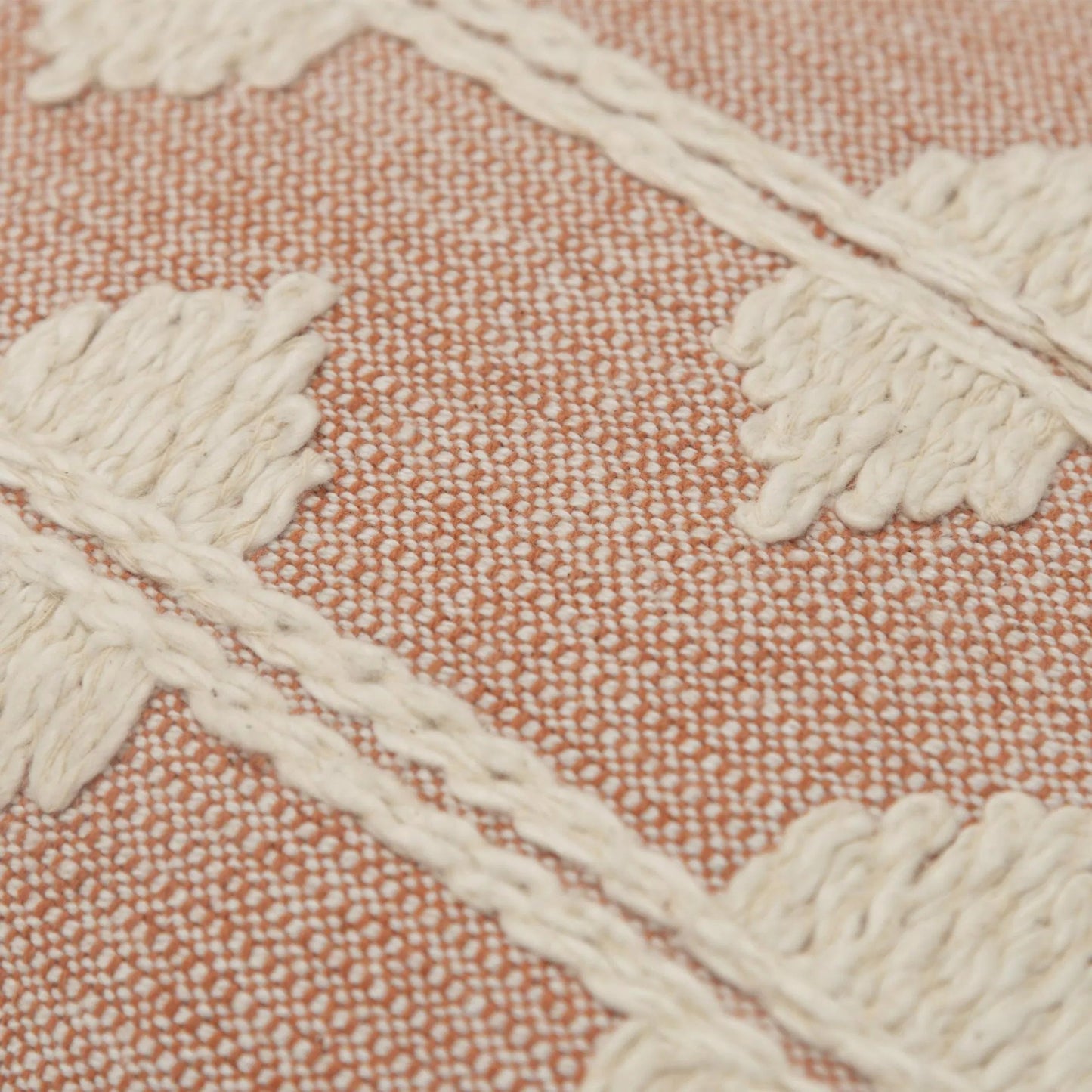 002 SI-2438896 | Closeup | Cape Pillow by HedgeApple Essentials in pink, orange, coral. Made from cotton in a rustic style.