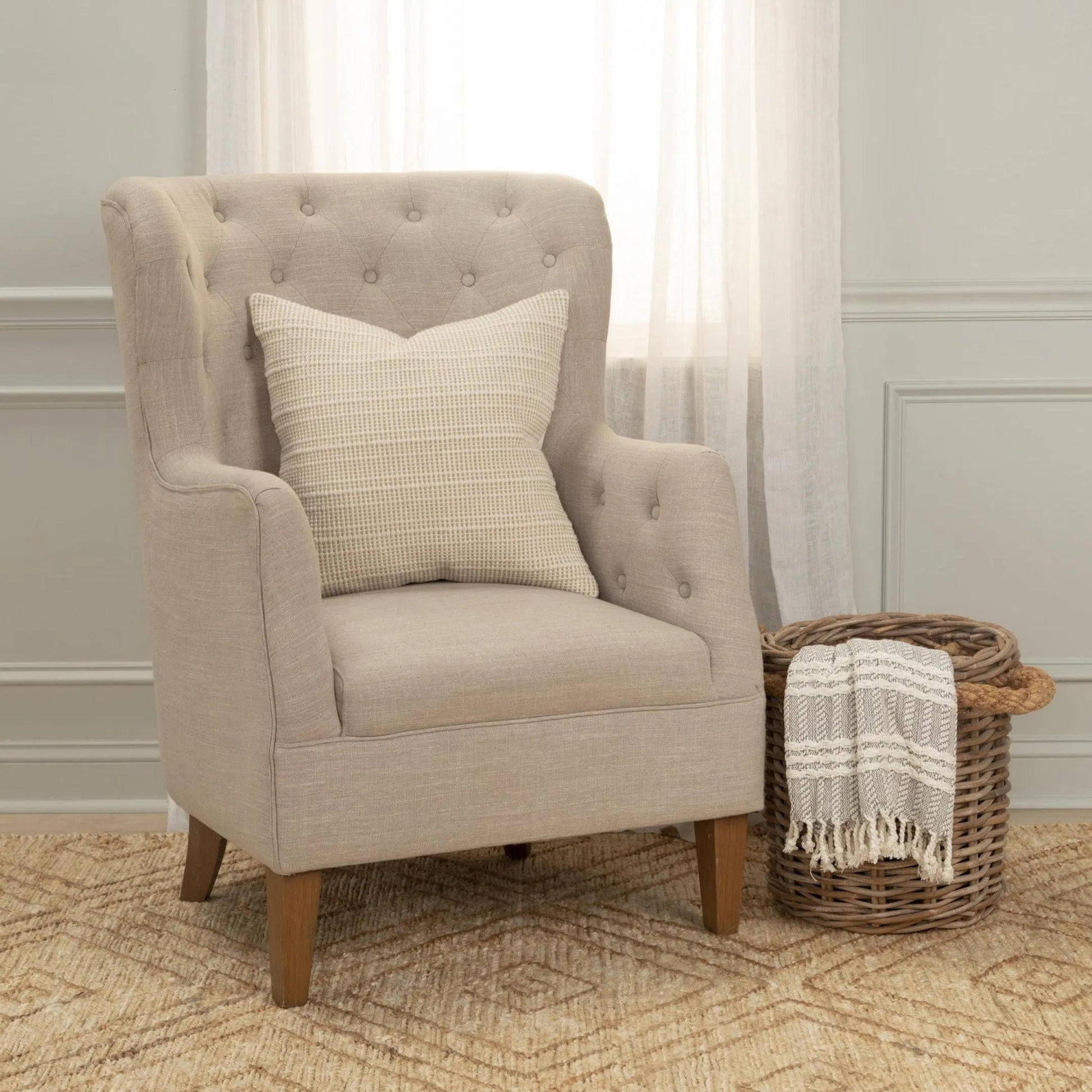 Pierce Pillow by HedgeApple Essentials in cream. Made from cotton in a transitional style.