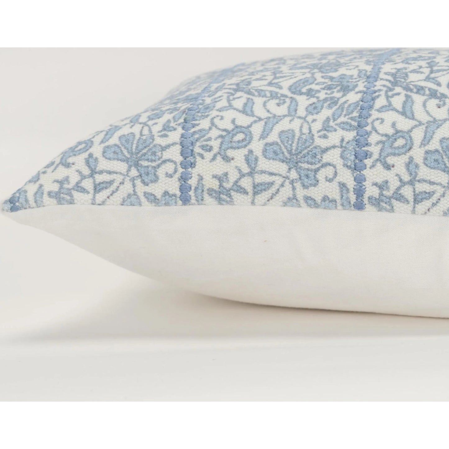 002 SI-2438455 | Closeup | Gwinnett Pillow by HedgeApple Essentials in blue. Made from cotton in a traditional style.