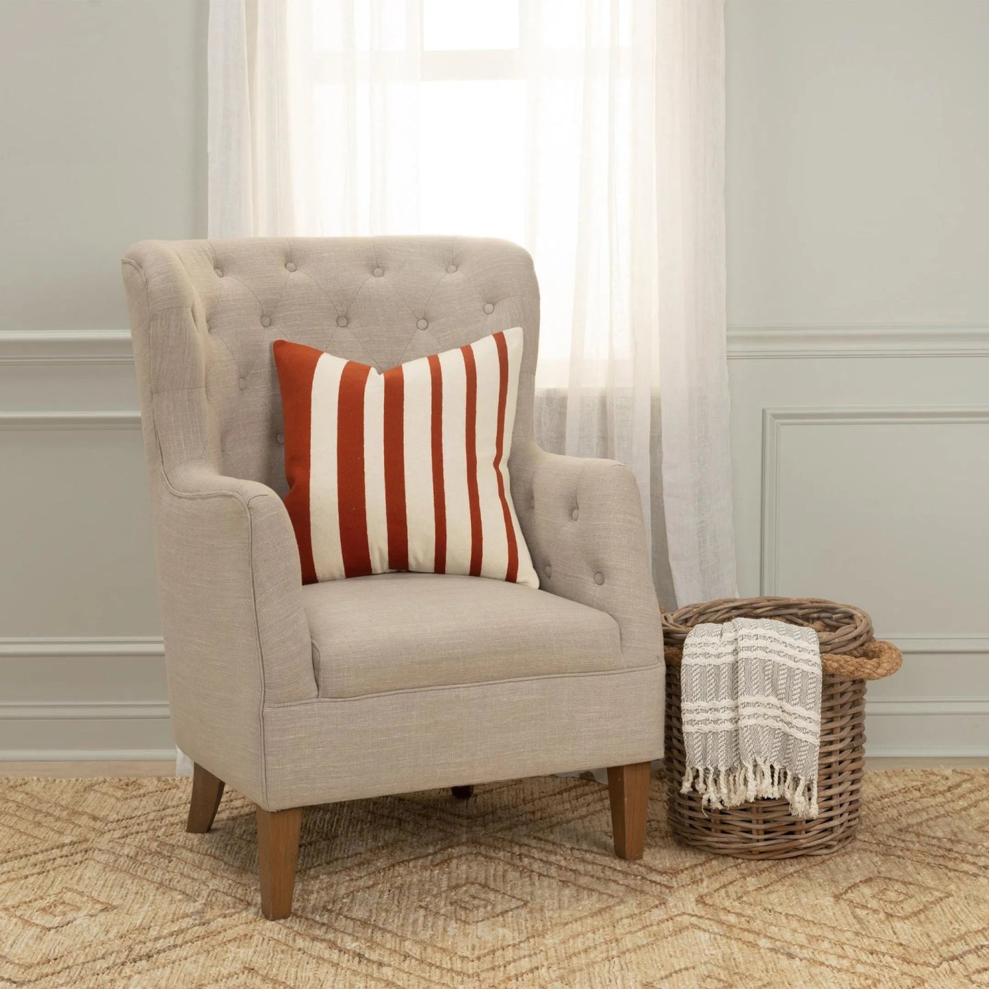 004 SI-2438979 | Lifestyle | Rincon Pillow by HedgeApple Essentials in terracotta, white. Made from cotton, polyester in a transitional style.