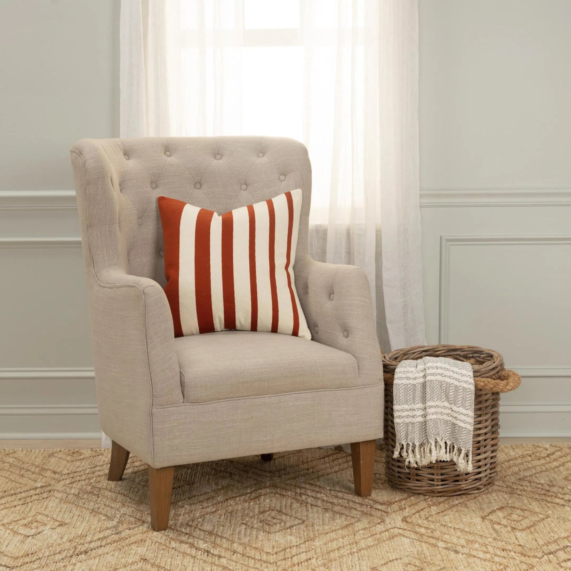 Rincon Pillow by HedgeApple Essentials in terracotta, white. Made from cotton, polyester in a transitional style.