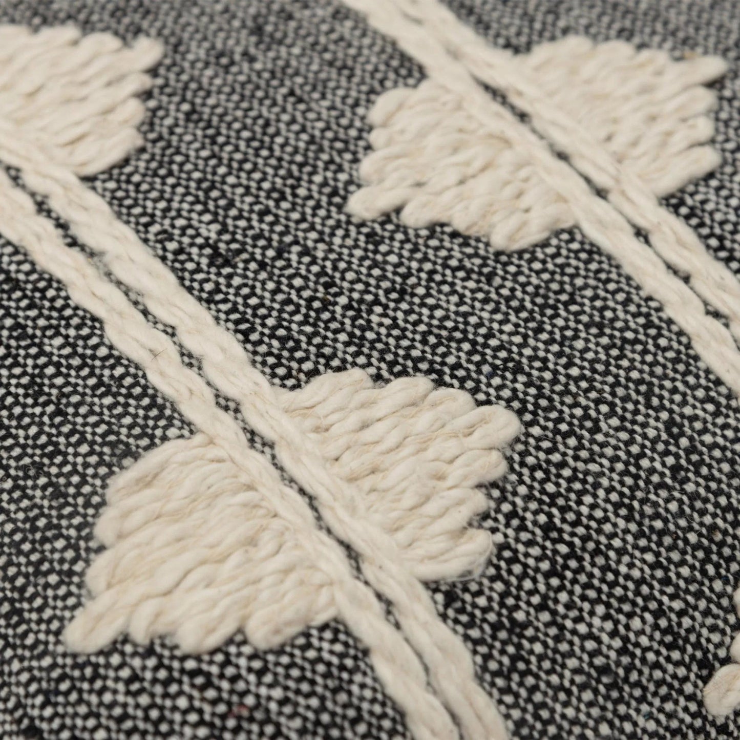 002 SI-2438433 | Closeup | Christian Pillow by HedgeApple Essentials in black. Made from cotton in a rustic style.