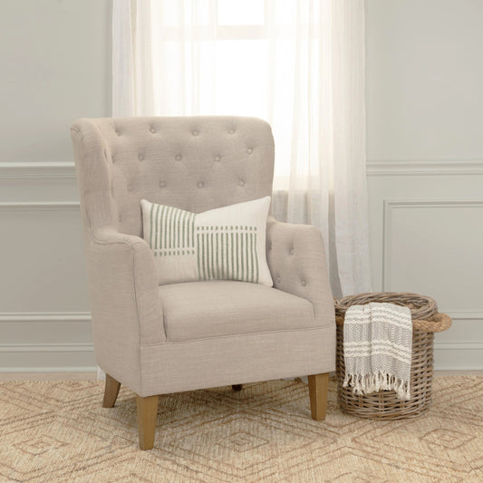 Shawnee Pillow by HedgeApple Essentials in natural, green. Made from cotton, rayon in a modern style.