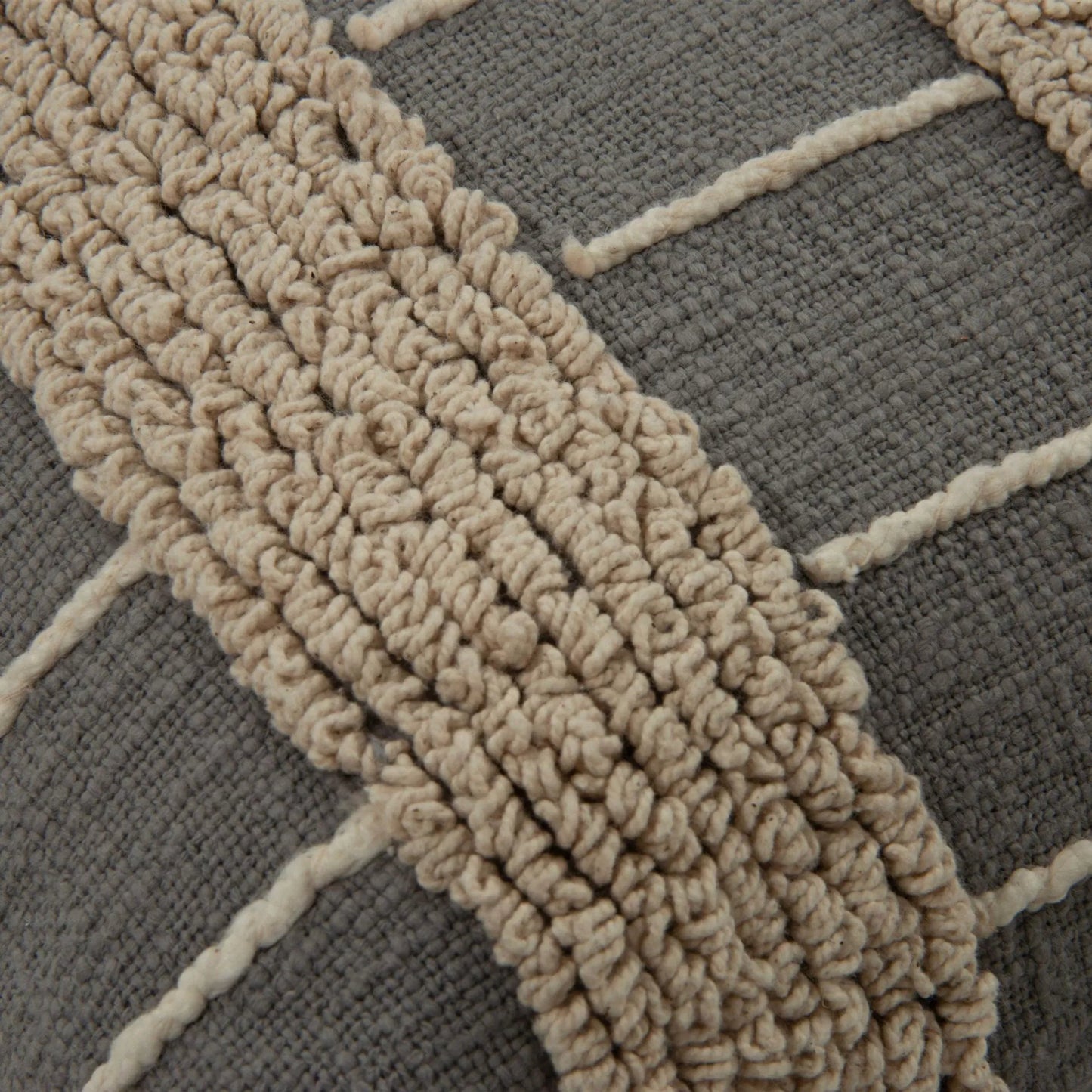 002 SI-2438763 | Closeup | Prowers Pillow by HedgeApple Essentials in grey. Made from polyester, cotton in a rustic style.