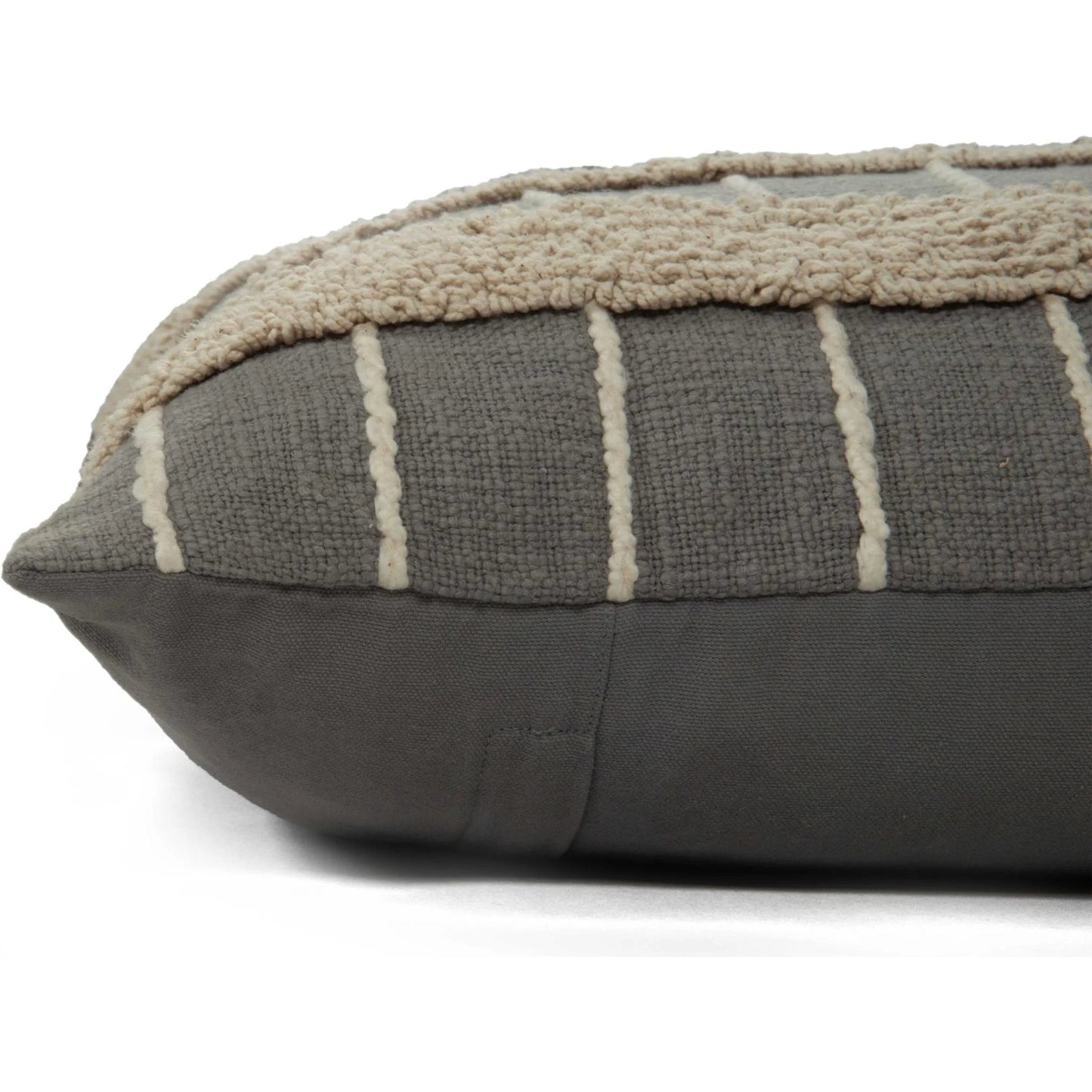 003 SI-2438763 | Closeup | Prowers Pillow by HedgeApple Essentials in grey. Made from polyester, cotton in a rustic style.