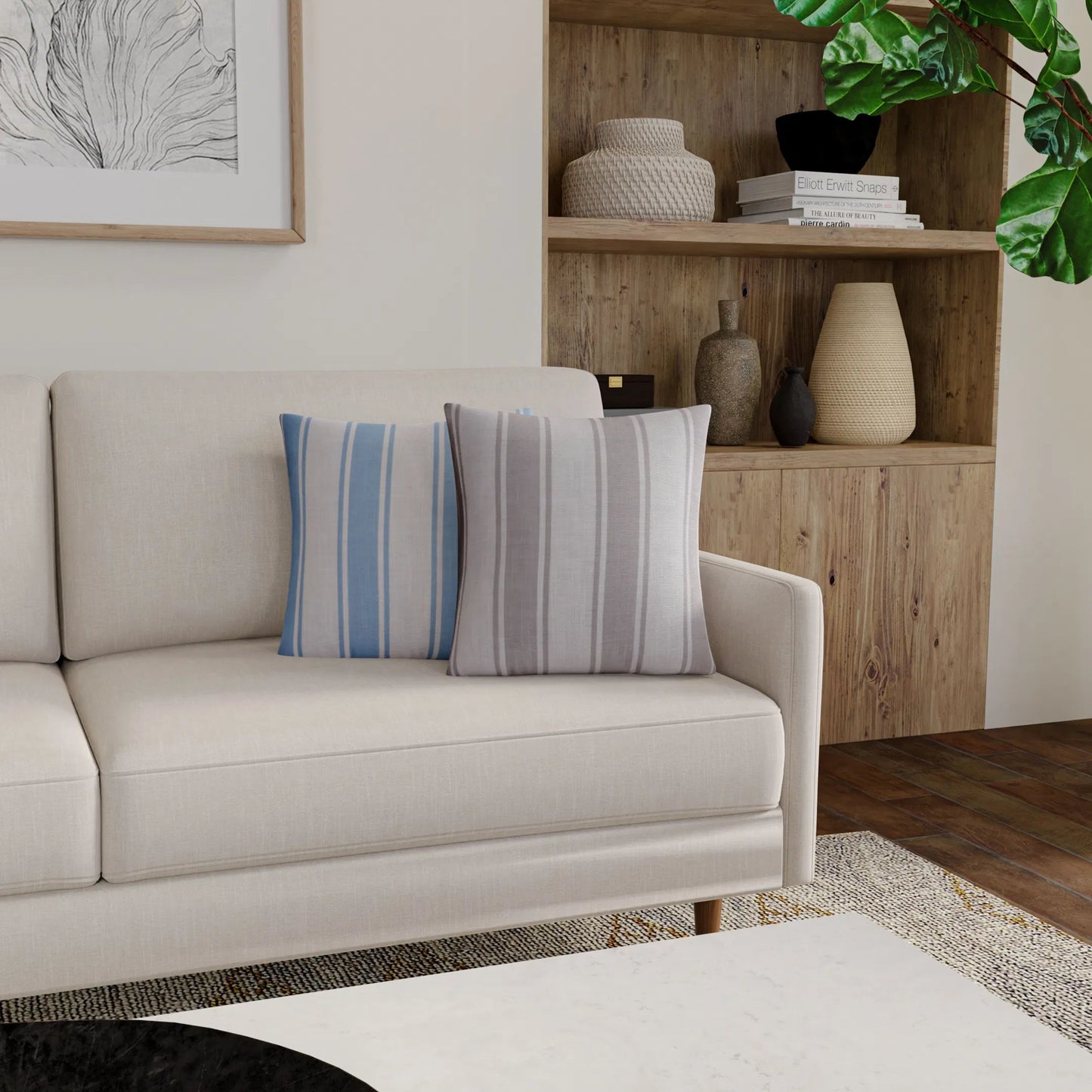 011 SI-2145198,SI-2145200 | Lifestyle | Kimeo Indoor/Outdoor Pillow by HedgeApple Essentials. Made from polyester slub in a modern style.