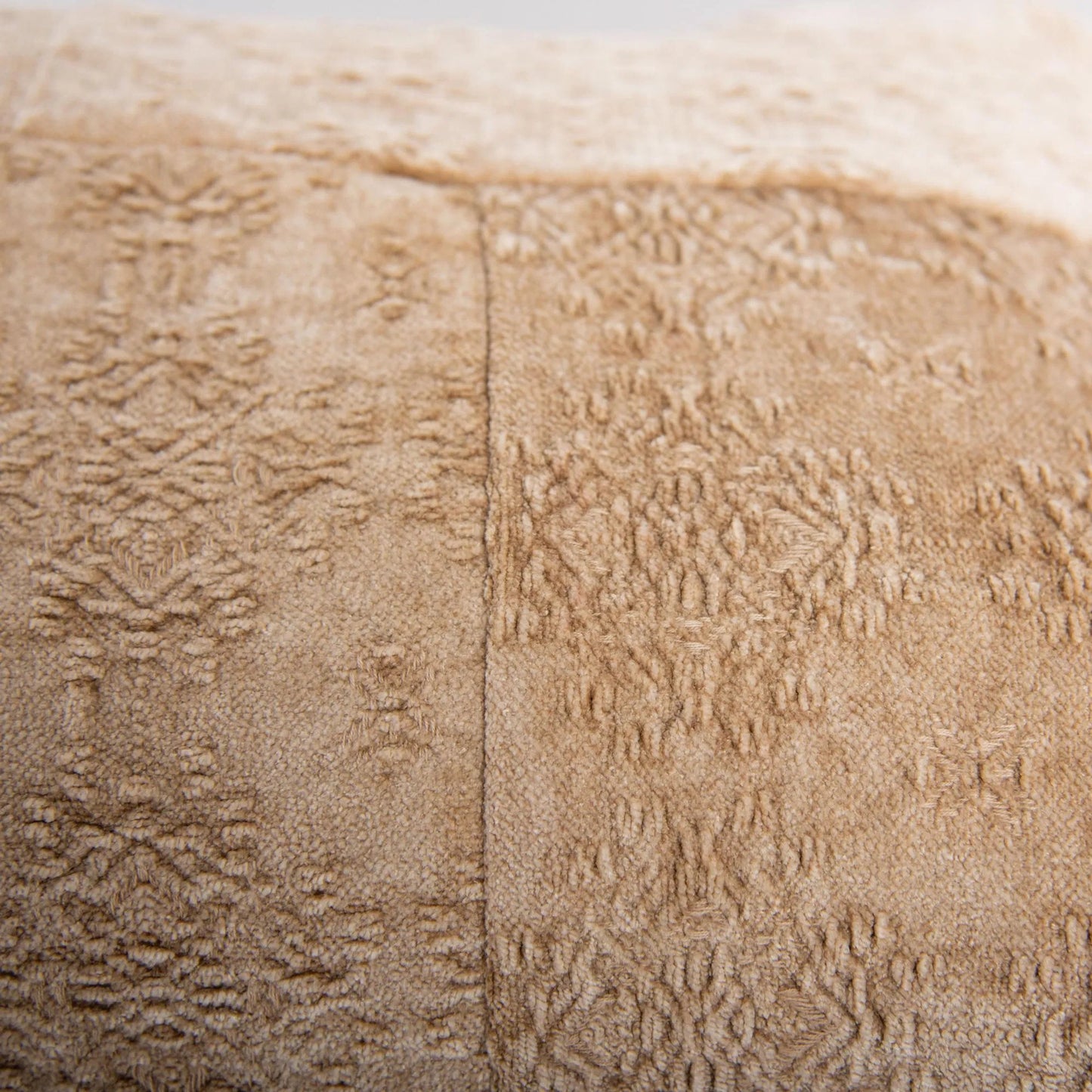 006 SI-2295745,SI-2295938 | Closeup | Illinois Pillow by HedgeApple Essentials in tan. Made from polyester, cotton viscose chenille in a eclectic & global style.