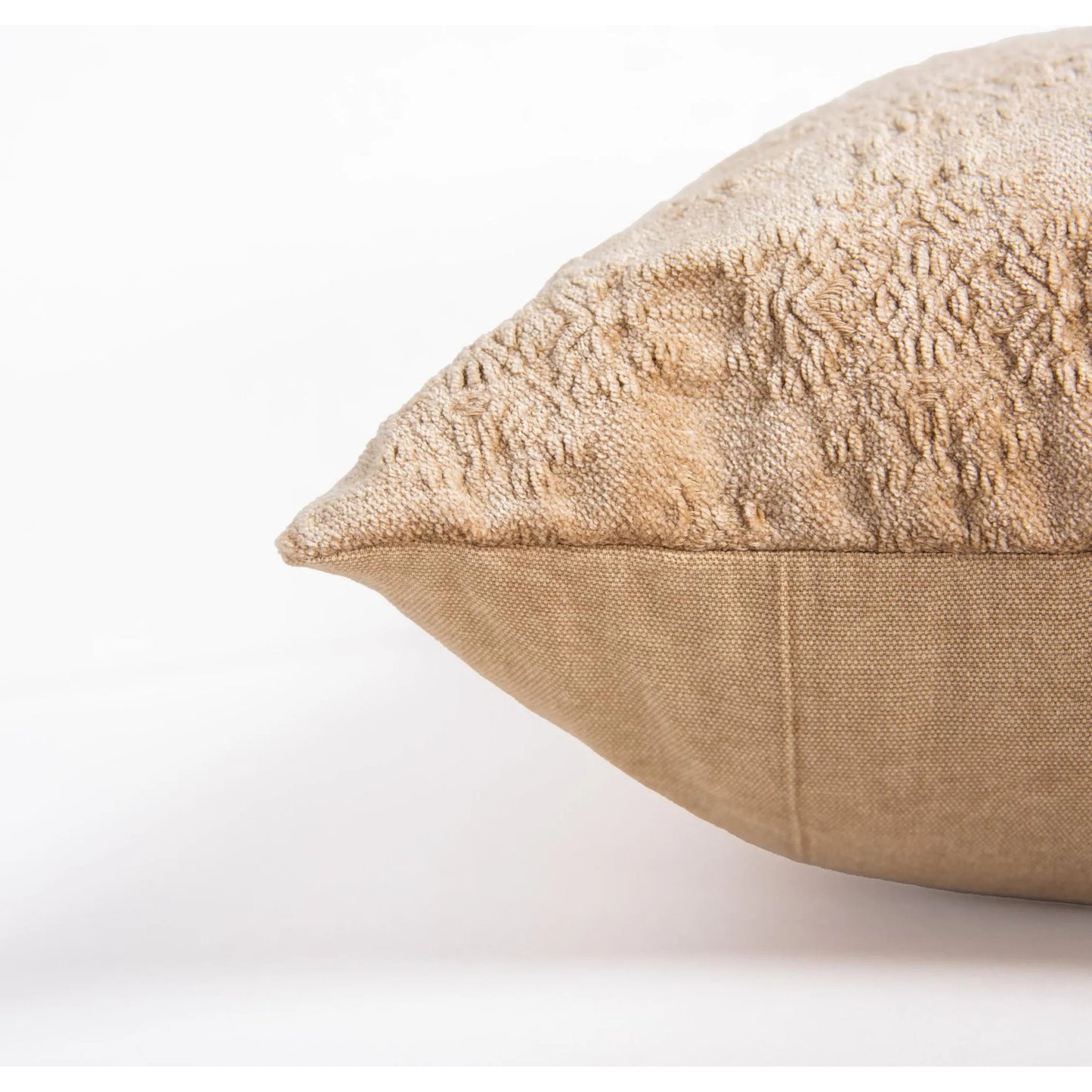007 SI-2295745,SI-2295938 | Closeup | Illinois Pillow by HedgeApple Essentials in tan. Made from polyester, cotton viscose chenille in a eclectic & global style.