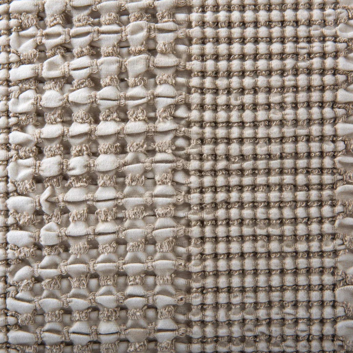 003 SI-2295747,SI-2295940 | Closeup | Archer Pillow by HedgeApple Essentials in dark natural, ivory. Made from cotton woffle in a rustic style.