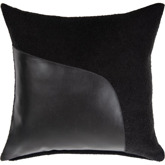 Little Pillow by HedgeApple Essentials in black. Made from cotton boucle, faux leather in a unique style.