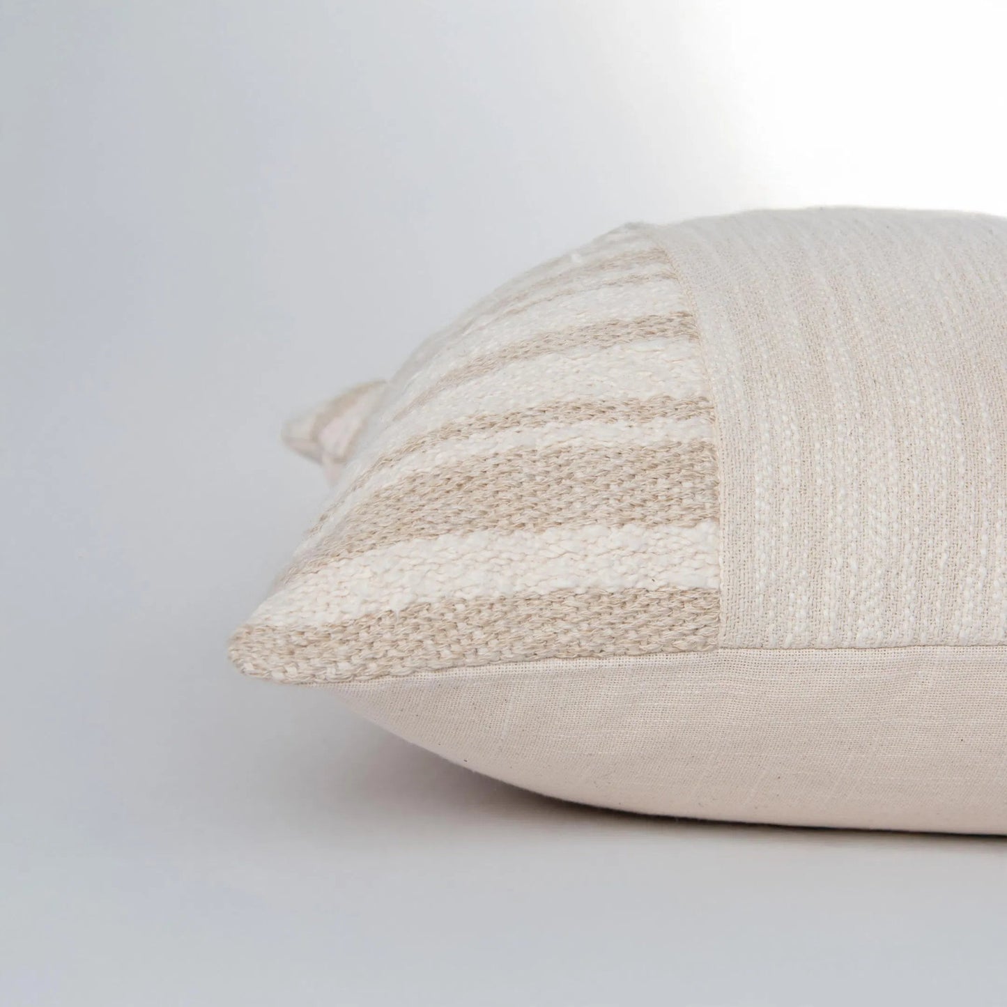 004 SI-2295965 | Closeup | Sutton Pillow by HedgeApple Essentials in natural, dark natural. Made from yarn dyed cotton texture in a transitional style.