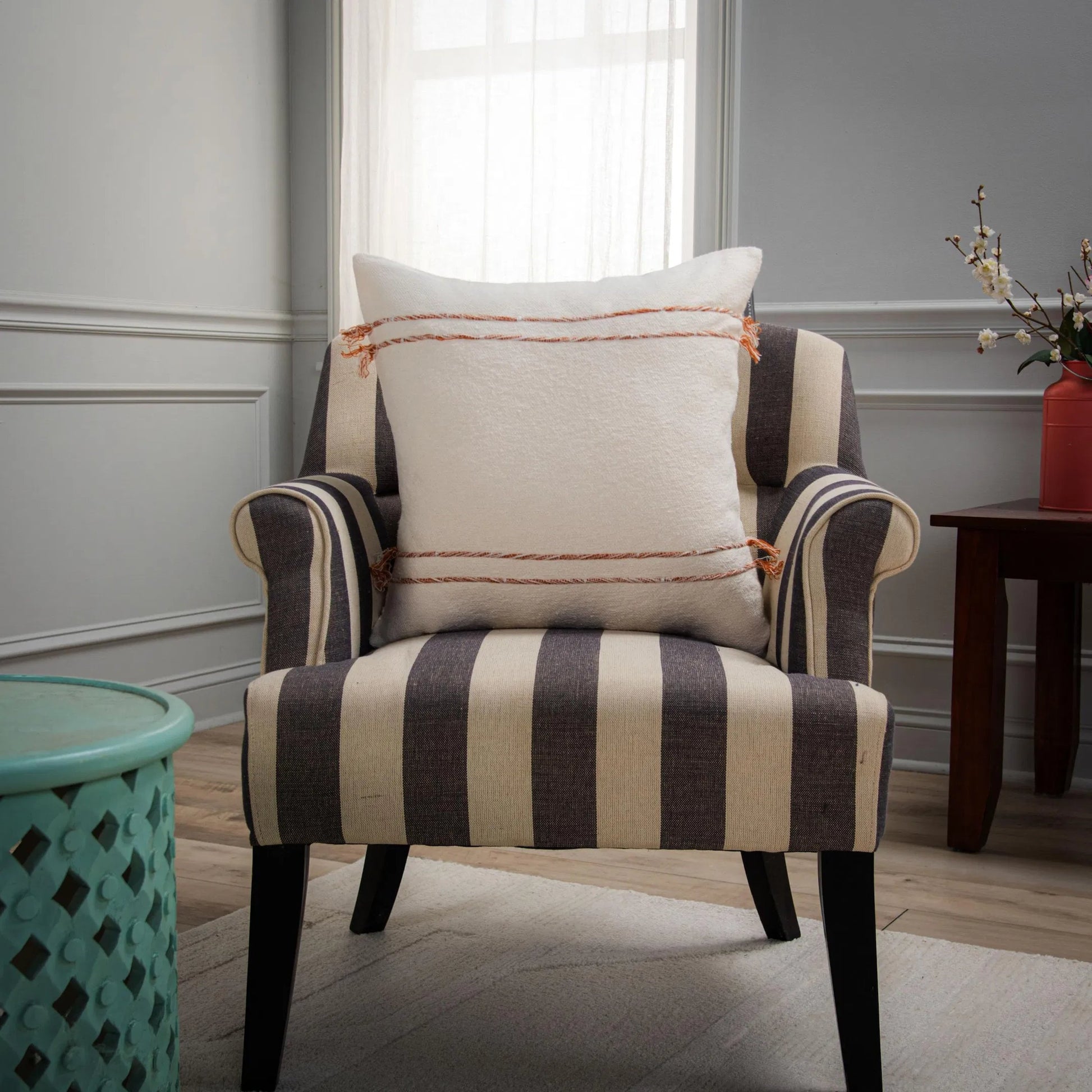 Albany Pillow by HedgeApple Essentials in ivory, terra cotta. Made from cotton boucle in a transitional style.