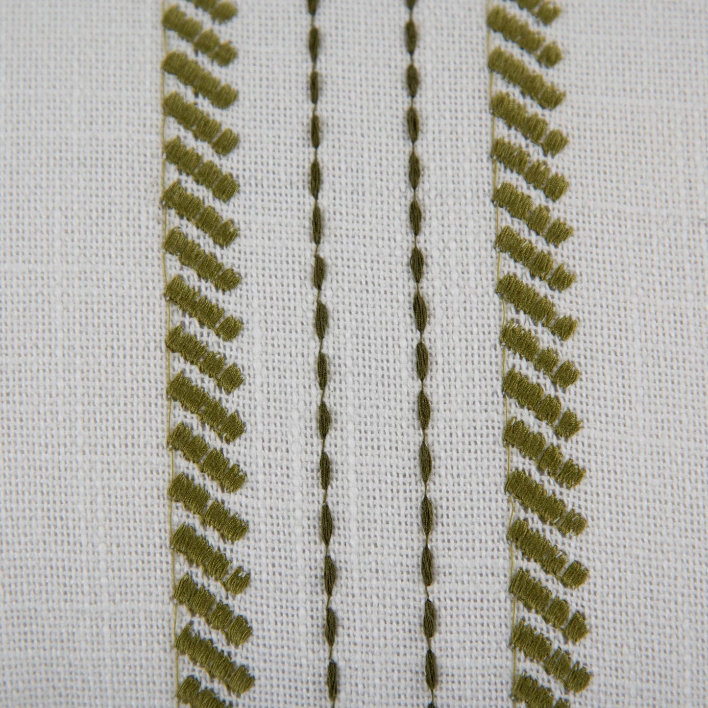 002 SI-2295988,SI-2438714 | Closeup | Washakie Pillow by HedgeApple Essentials in green, white. Made from polyester, cotton slub in a transitional style.