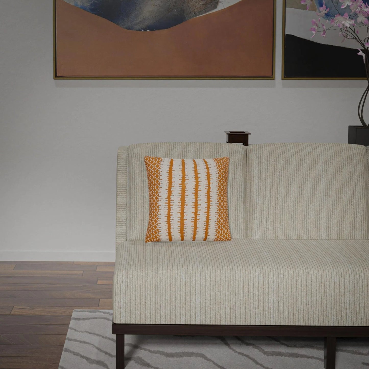 005 SI-2438889,SI-2438890,SI-2438891 | Lifestyle | Garrard Pillow by HedgeApple Essentials in orange. Made from polyester, cotton slub in a eclectic & global style.