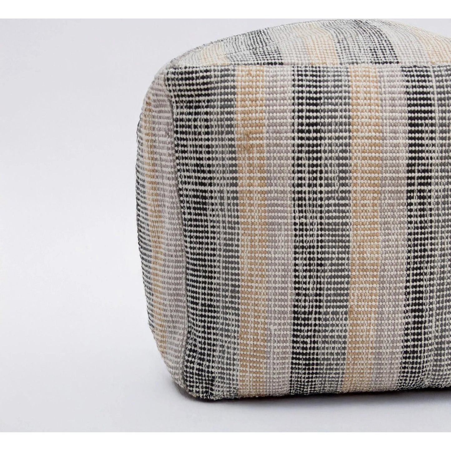 003 SI-2438418 | Closeup | Travis Pouf by HedgeApple Essentials in beige, gray, grey, taupe, black. Made from cotton, polyester in a transitional style.