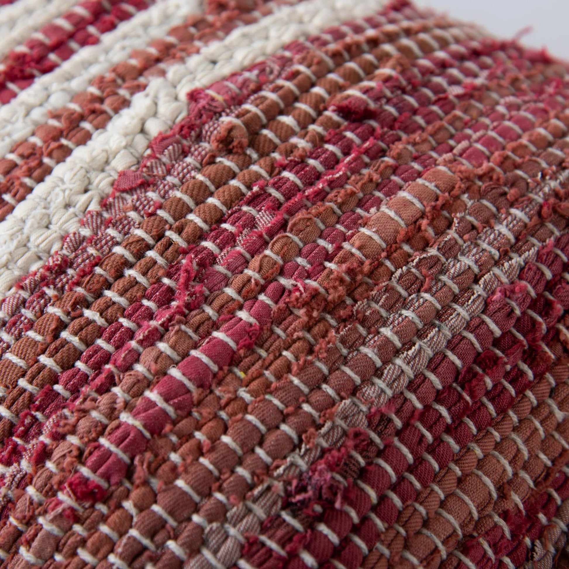 Apache Pillow by HedgeApple Essentials in red, berry. Made from recycled denim in a rustic style.