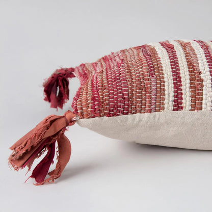 Apache Pillow by HedgeApple Essentials in red, berry. Made from recycled denim in a rustic style.