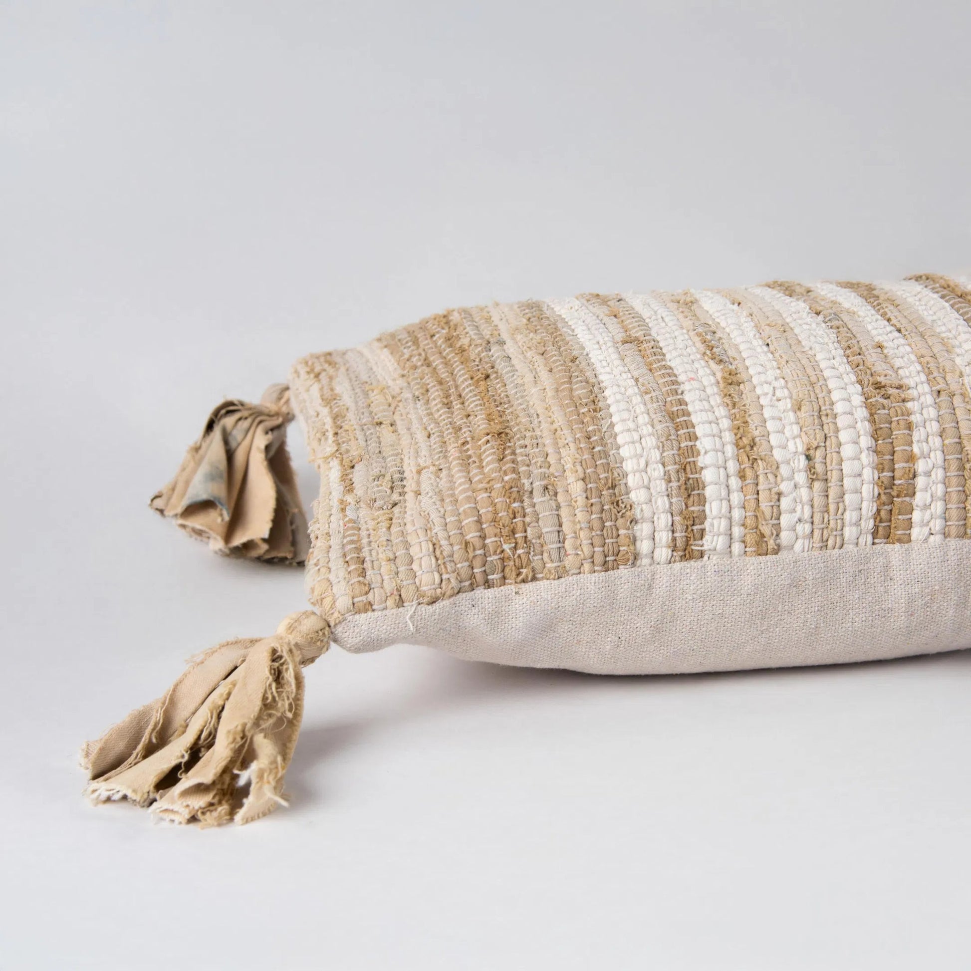 Phillipsburg Pillow by HedgeApple Essentials in beige, tan, ivory. Made from recycled denim in a rustic style.