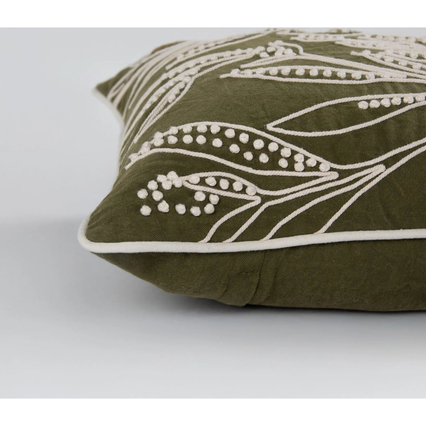 004 SI-2438742,SI-2438743,SI-2438744 | Closeup | Charlevoix Pillow by HedgeApple Essentials in green. Made from polyester, cotton duck in a eclectic & global style.