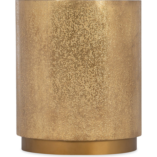 Melange Audra Round Accent Table by Hooker Furniture in gold. Made from brass foil with mango wood, iron in a modern style.