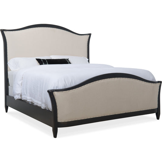 Ciao Bella Upholstered Bed by Hooker Furniture in beige. Made from maple veneers, fabric, nailheads in a traditional style.