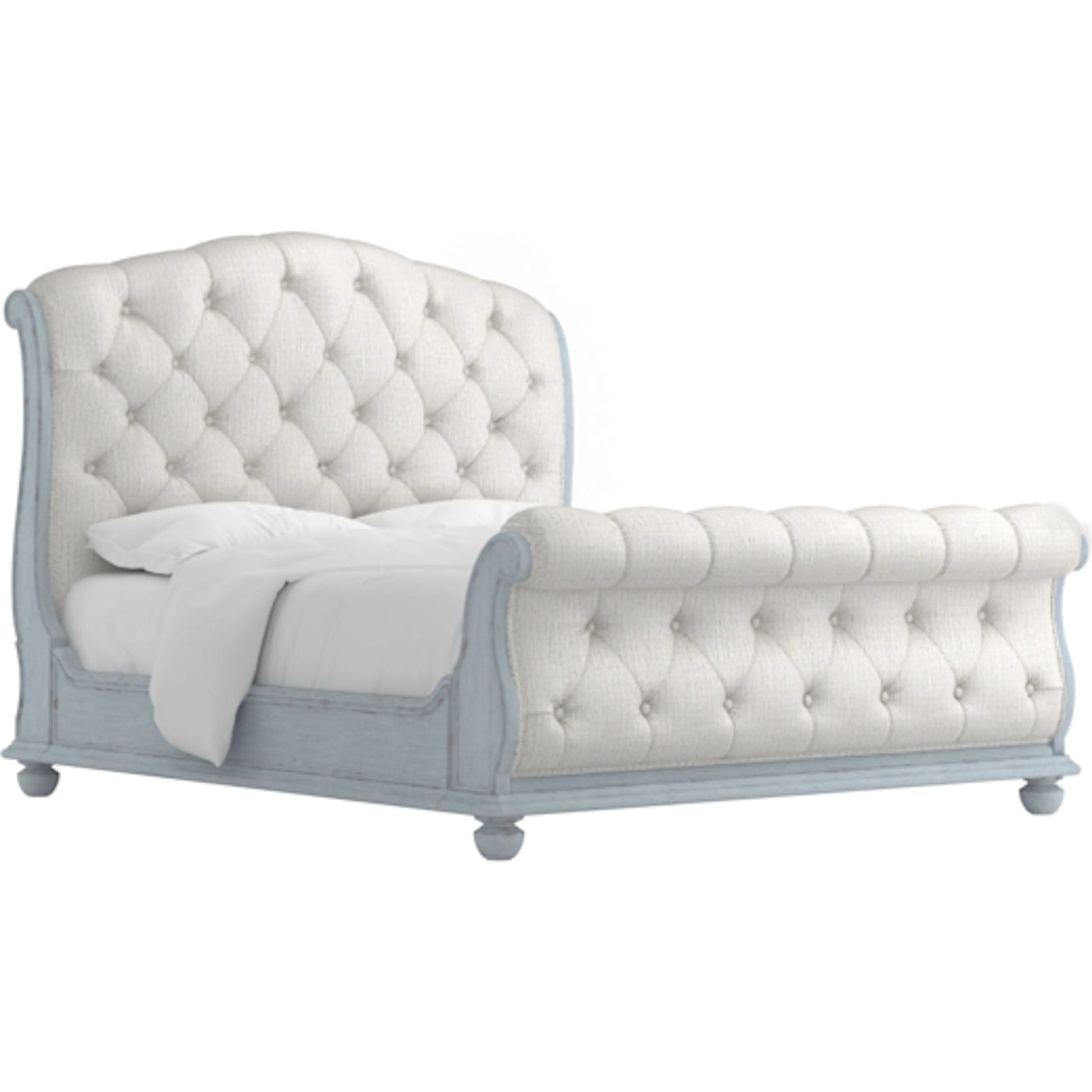 Summer Creek Sleigh Bed by A.R.T. Furniture in white and shutter blue. Made from unique in a traditional style.