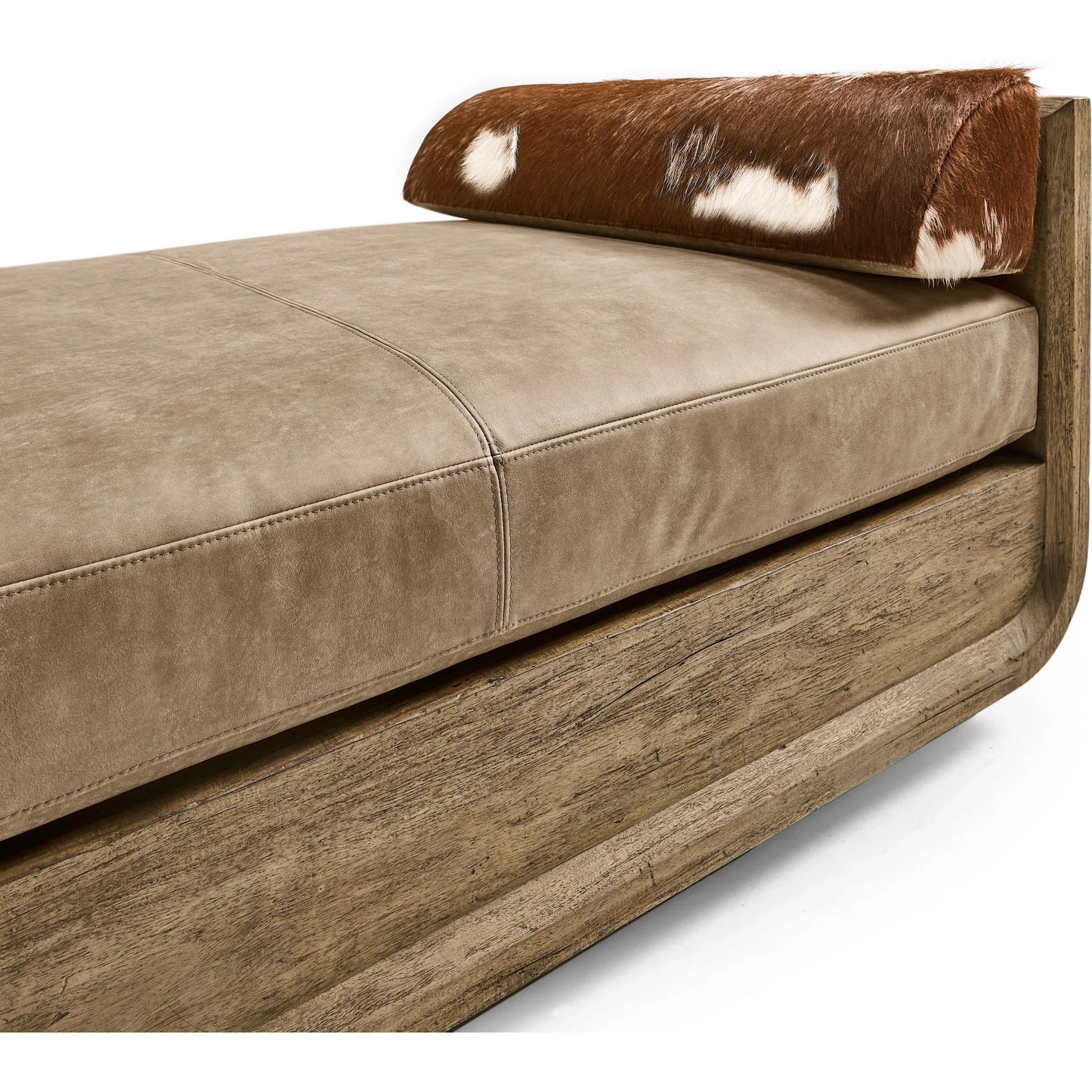 007 SI-2462630 | Closeup | Stone Ridge Leather & Hide Daybed by Jonathan Charles in tully light acacia. Made from acacia veneer in a cottage & farmhouse style.