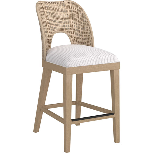 Frame Counter Stool by A.R.T. Furniture in chestnut. Made from ash, poplar solid, plank-effect flakey, quarter-sawn oak veneer, cane, foam, fabric in a transitional style.