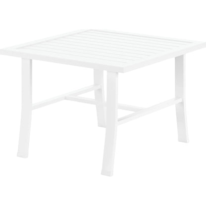 Bristol Outdoor End Table by Sunset West in white. Made from aluminum in a modern style.