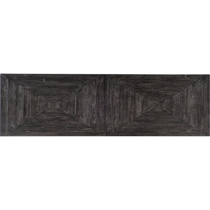 St. Armand Black Entertainment Console by Hooker Furniture in black, pewter. Made from acacia solids with round metal tube, metal sheet in a modern style.